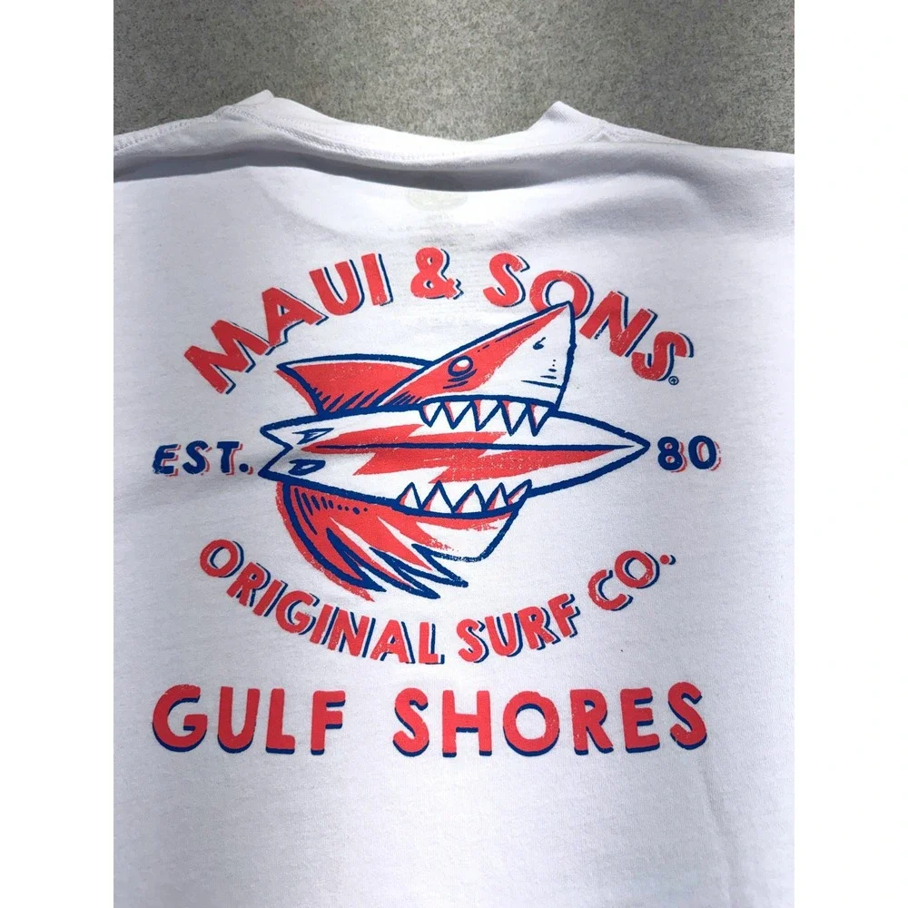 Maui and Sons Gulf Shores Shark Graphic Long Sleeve T Shirt Mens Large Coastal - Picture 10 of 10